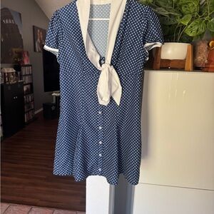 SHEIN Blue and White Polka Dot Dress